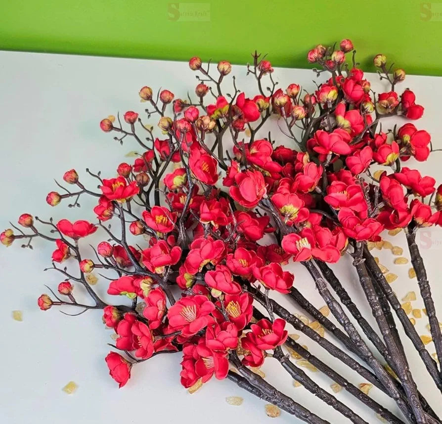 SATYAM KRAFT 3 Sticks Artificial Blossom Flower Bouquet Sticks for Home Decor, Bedroom, Living Room, Table, Balcony, Office, Wedding, Pooja, Anniversary Decorations –